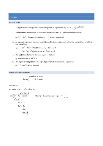 A2 Algebra Full Teaching Notes