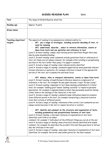 The Angel of Nitshill Road Guided Reading Plans