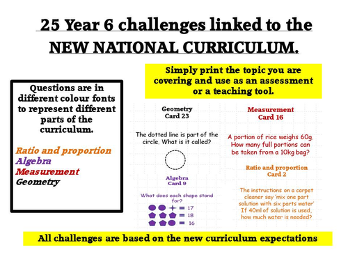25 challenge cards new curriculum year 6