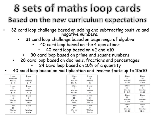 8 pack of new curriculum based FOLLOW ME LOOP CARDS