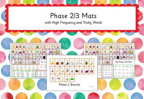 Phonics Phase 2/3 Mat with High Frequency Words (3 Font Versions)