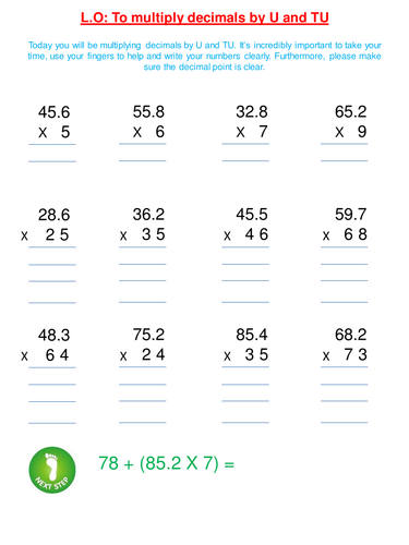 Multiplying decimals by U and TU