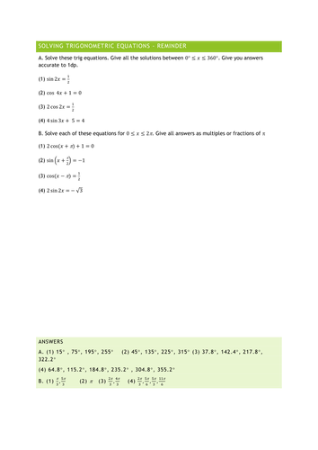 A2 Trigonometry Full Teaching Notes