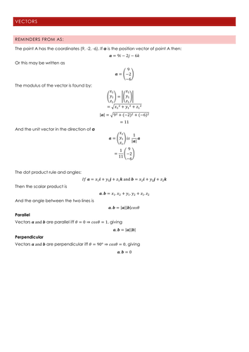A2 Vectors Full Teaching Notes