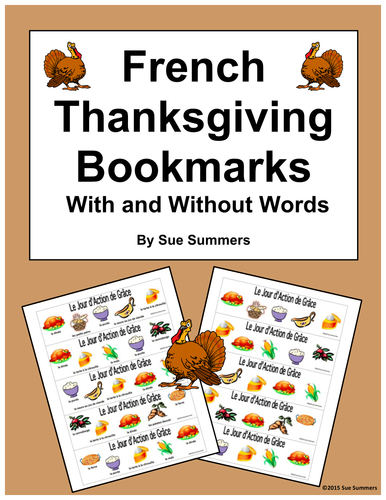 French Thanksgiving Foods Bookmarks With and Without Vocabulary Words