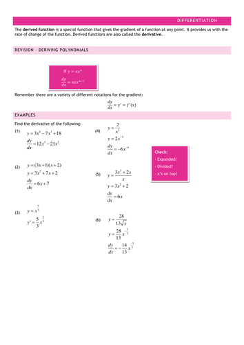 A2 Differentiation Full Teaching Notes