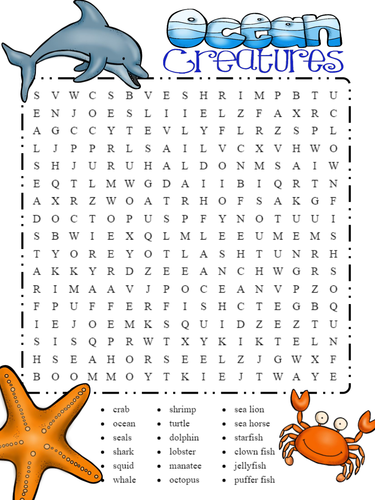 Ocean Animal Word Search - Word Work - Seek and Find by ...