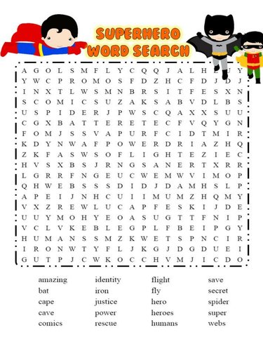 Super Hero Word Search - Word Work - Seek and Find | Teaching Resources