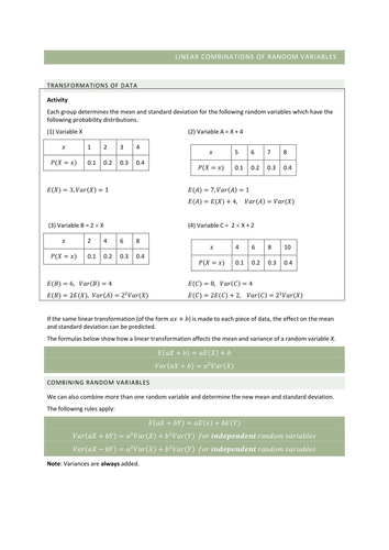 A2 Linear Combinations of Random Variables