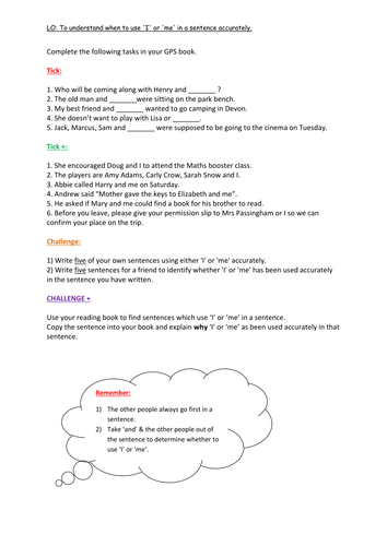 Grammar I or Me Rule Year 5/6 Pronoun