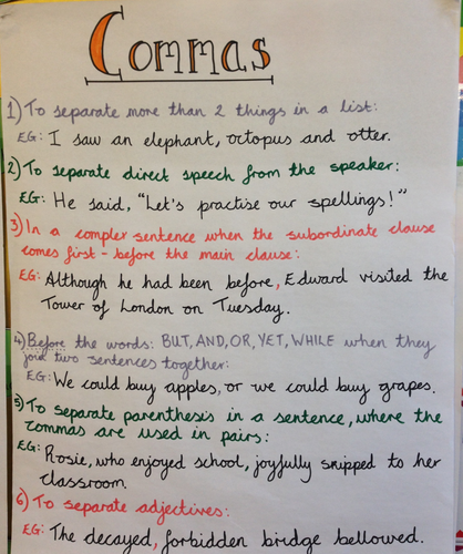 Grammar- Commas- Different functions and uses- Yr 5/6