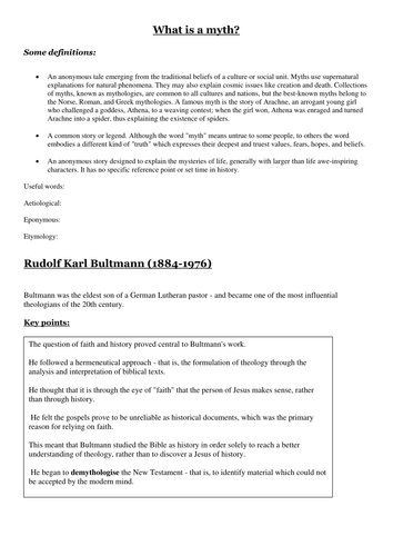 OCR A2 Religious Language - Myth. Bultmann and demythologising the New Testament