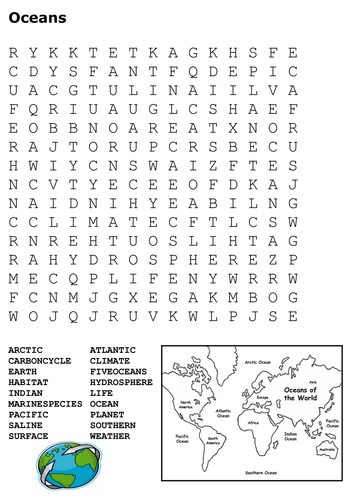 oceans word search by sfy773 teaching resources