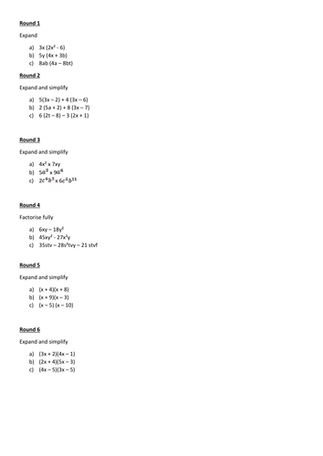 Algebra revision