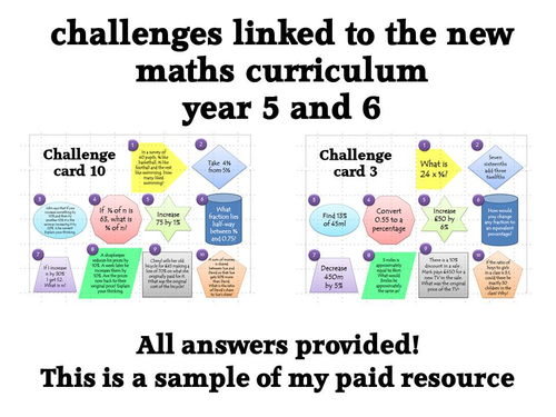 challenge question cards - new national curriculum
