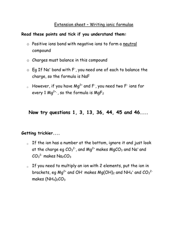Writing ionic formulae extension task