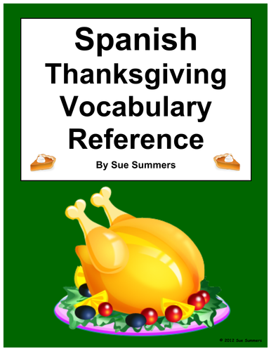 Spanish Thanksgiving Vocabulary Reference - English to Spanish 41 Words