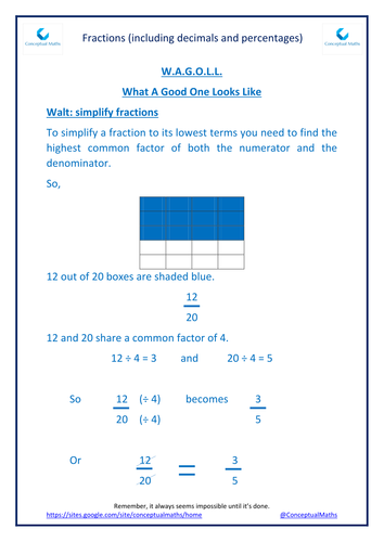 New Curriculum Year 6 Fractions Simplifying