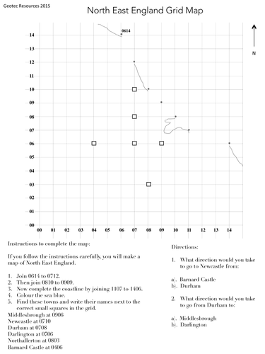 North - East  England  4 figure Grid Map and Directions