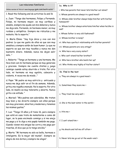 Printables Spanish Comprehension Worksheets ks3 spanish reading comprehension on family by gianfrancoconti1966 teaching resources tes
