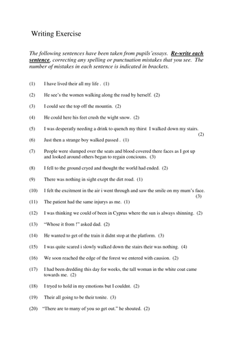 Writing Mistakes Exercise
