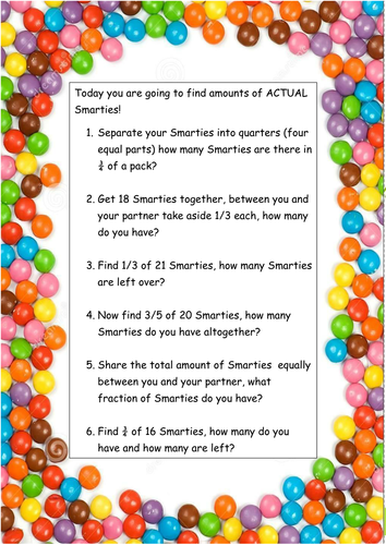Finding fractions of amounts using smarties