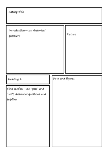 Persuasive Leaflet Writing Frame and Planning Sheet