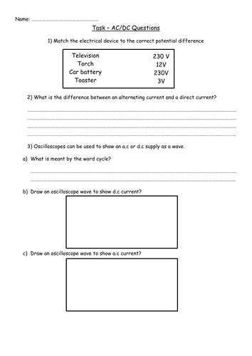 GCSE Physics P1 - AC DC current