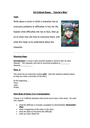 Carrie's war essay planning sheet
