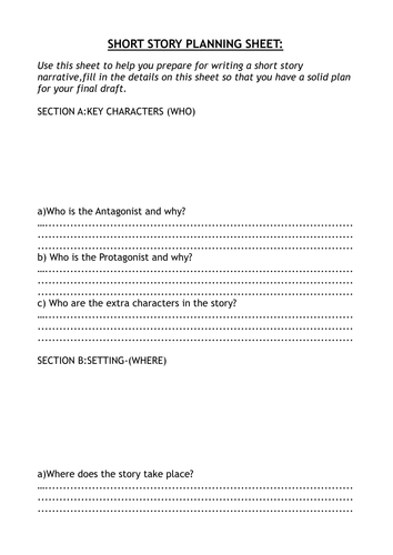 Story Planning Sheet -Making Narratives