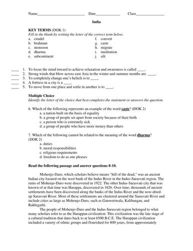Ancient India and Hinduism Unit Test