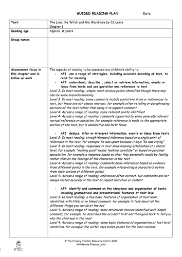 The Lion The Witch And The Wardrobe Guided Reading Plans Teaching Resources