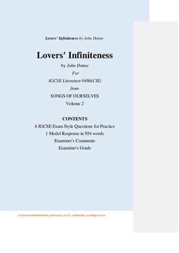 Lovers' Infiniteness by John Donne