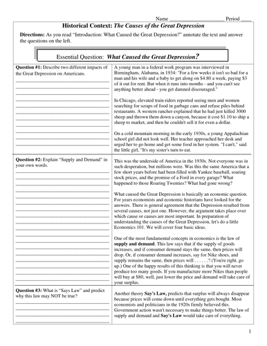 The Causes of the Great Depression DBQ (U.S. History) | Teaching Resources