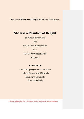 She was a Phantom of Delight by William Wordsworth