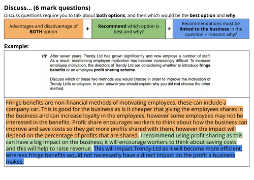 OCR GCSE Business Studies 6 mark question structure sheets