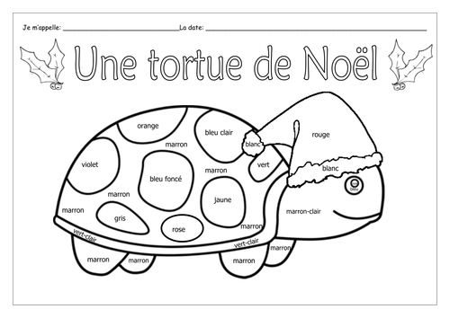 french  christmas  une tortue de noël  worksheets