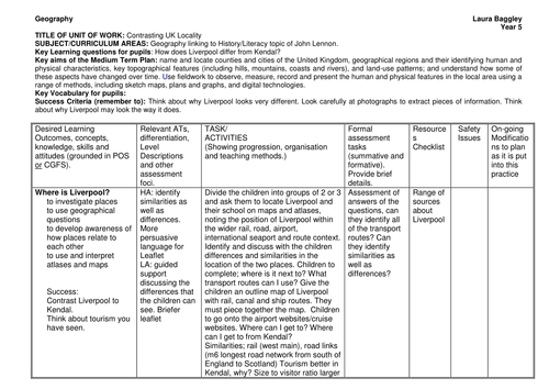 Comparing Kendal and Liverpool Unit of Work  Geography