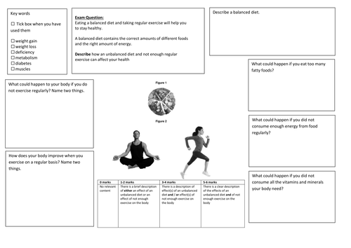 QWC Writing Frame with picture prompt - Balanced Diet and Exercise
