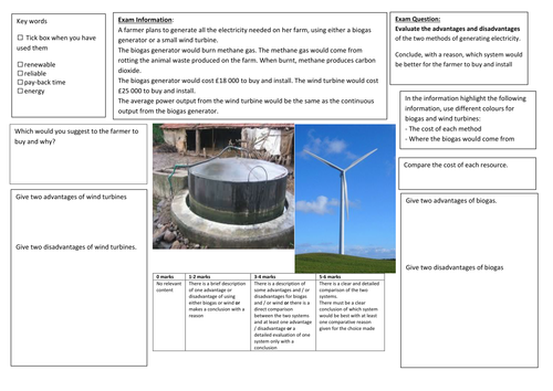 QWC Writing Frame with picture prompt - Biogas Vs. Wind