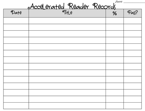 Reading Record Sheet for Accelerated Reader