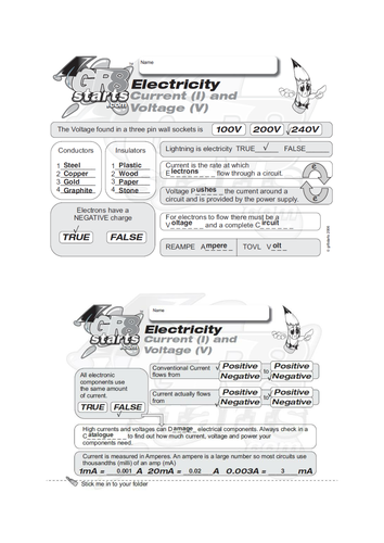 Lesson Starters for Electronics and Systems and Control - Current and Voltage