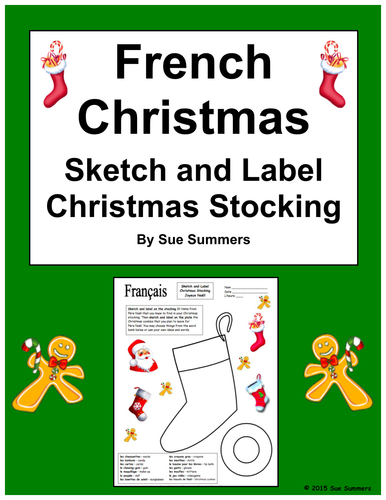 French Christmas Stocking Sketch and Label 