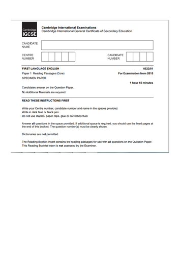 Cambridge iGCSE English Language Core Paper