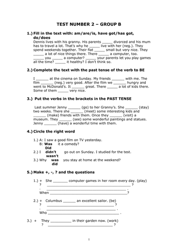 Simple past exercise or test