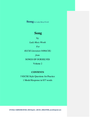 Song by Lady Mary Wroth