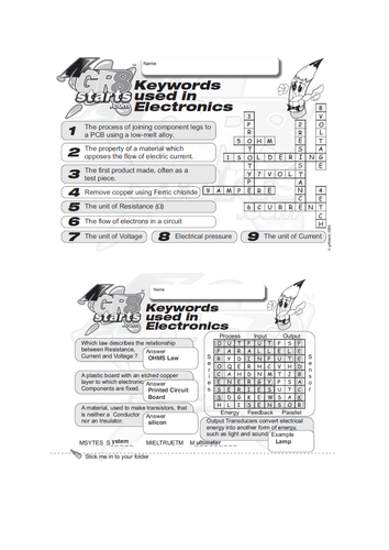 Lesson Starters for Electronics and Systems and Control - Electronic Keywords