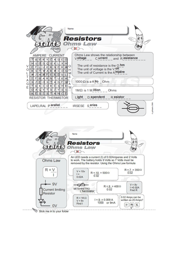 Lesson Starters for Electronics and Systems and Control - Ohms Law