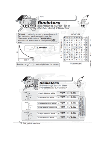 Lesson Starters for Electronics and Systems and Control - Potential Divider Sensing