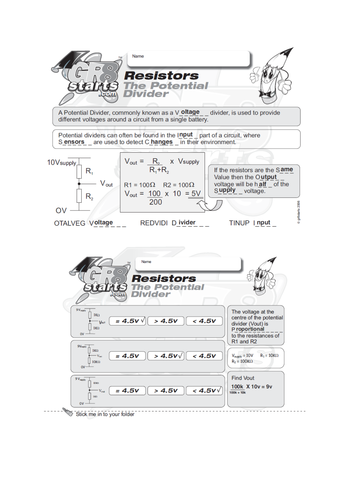 Lesson Starters for Electronics and Systems and Control - The Potential Divider